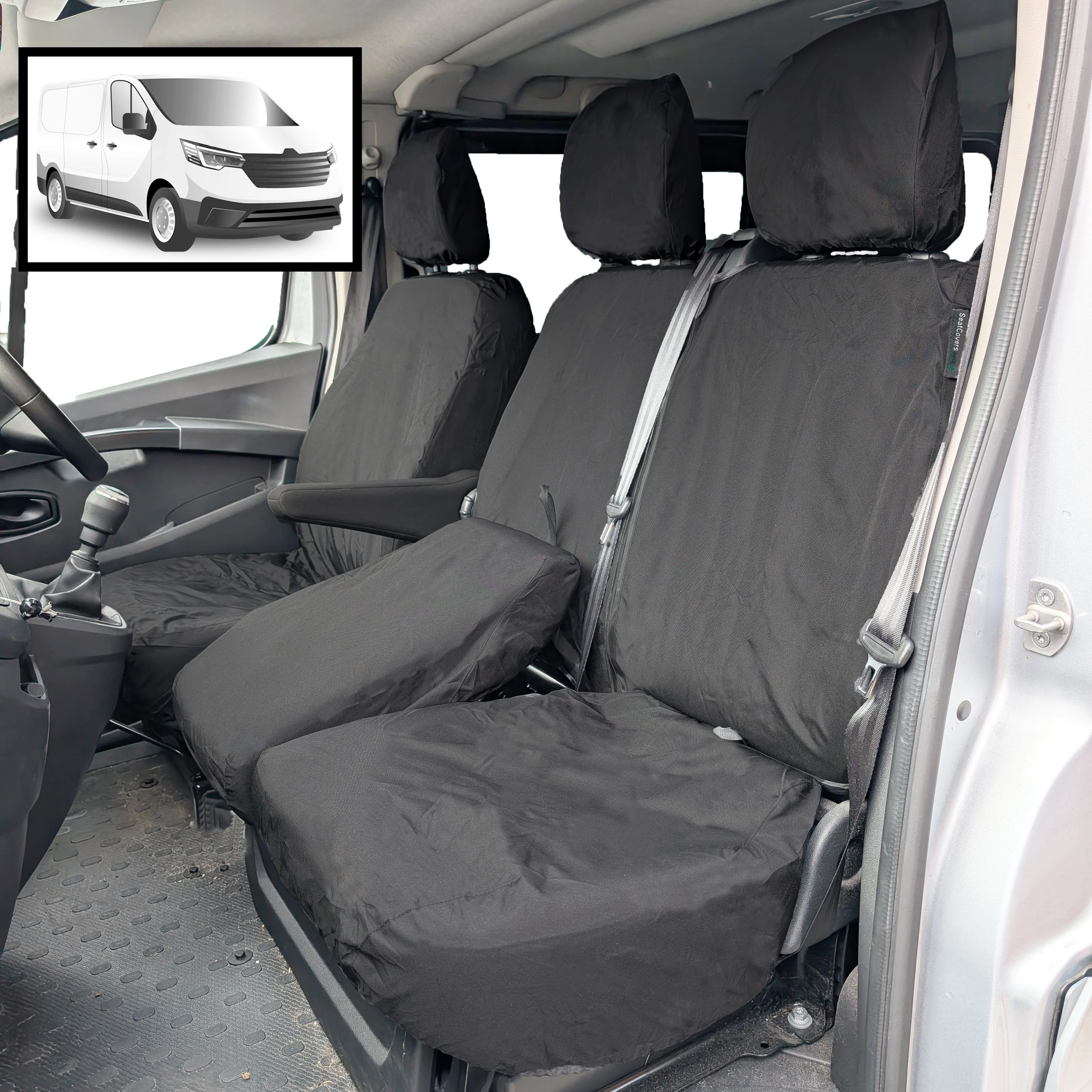 Renault Trafic Van 2014+ Tailored Seat Covers - Three Front Seats With Under Seat Storage - Image 2
